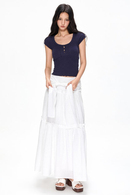 Vintage White Mesh Midi Skirt