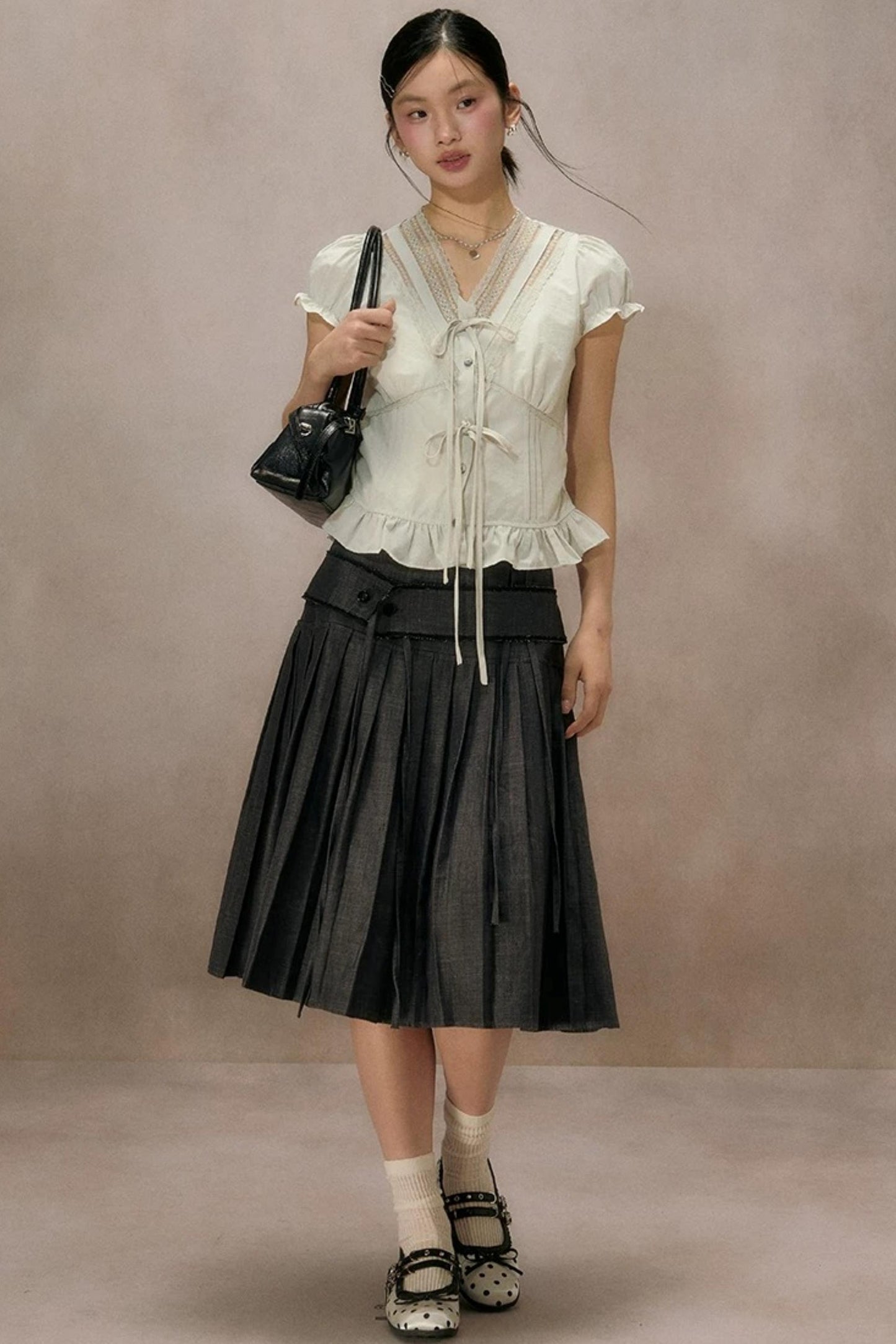 Black Plaid Ruffled Blouse