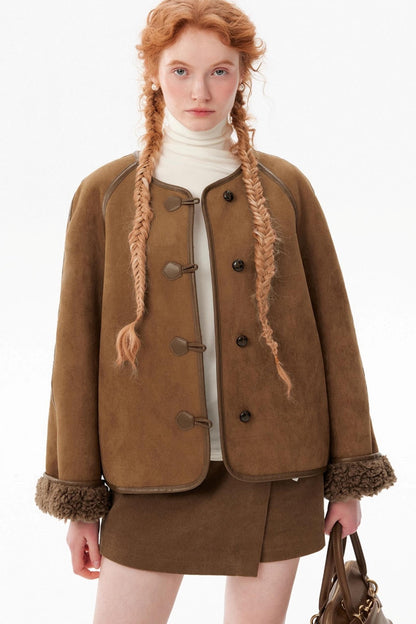 Retro Brown Suede Wool Jacket