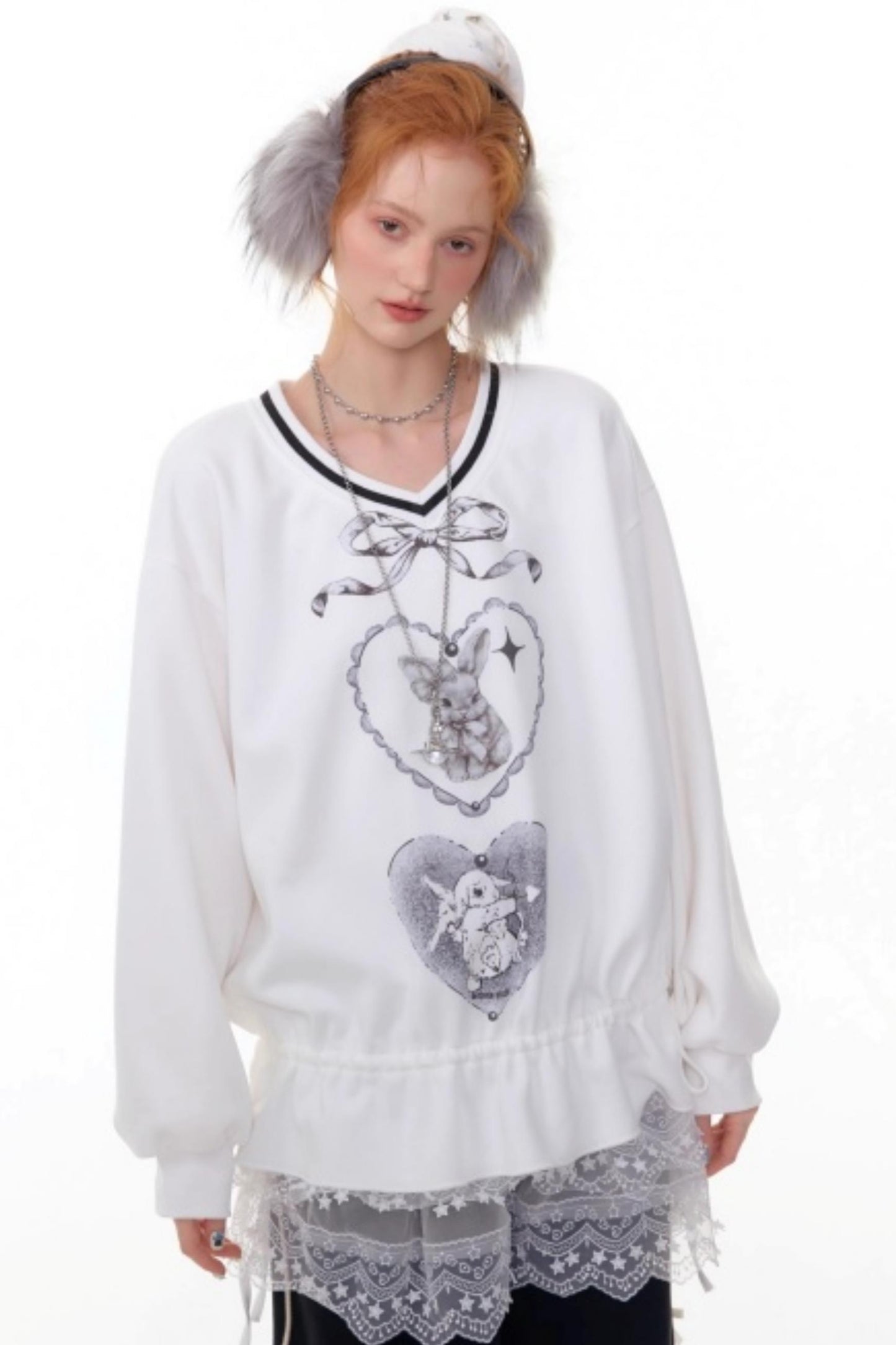 Retro Rabbit V-Neck Sweatshirt