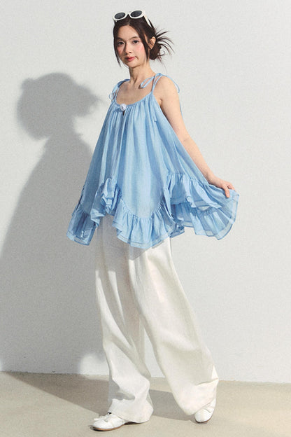 White Tencel Wide-Leg Trousers