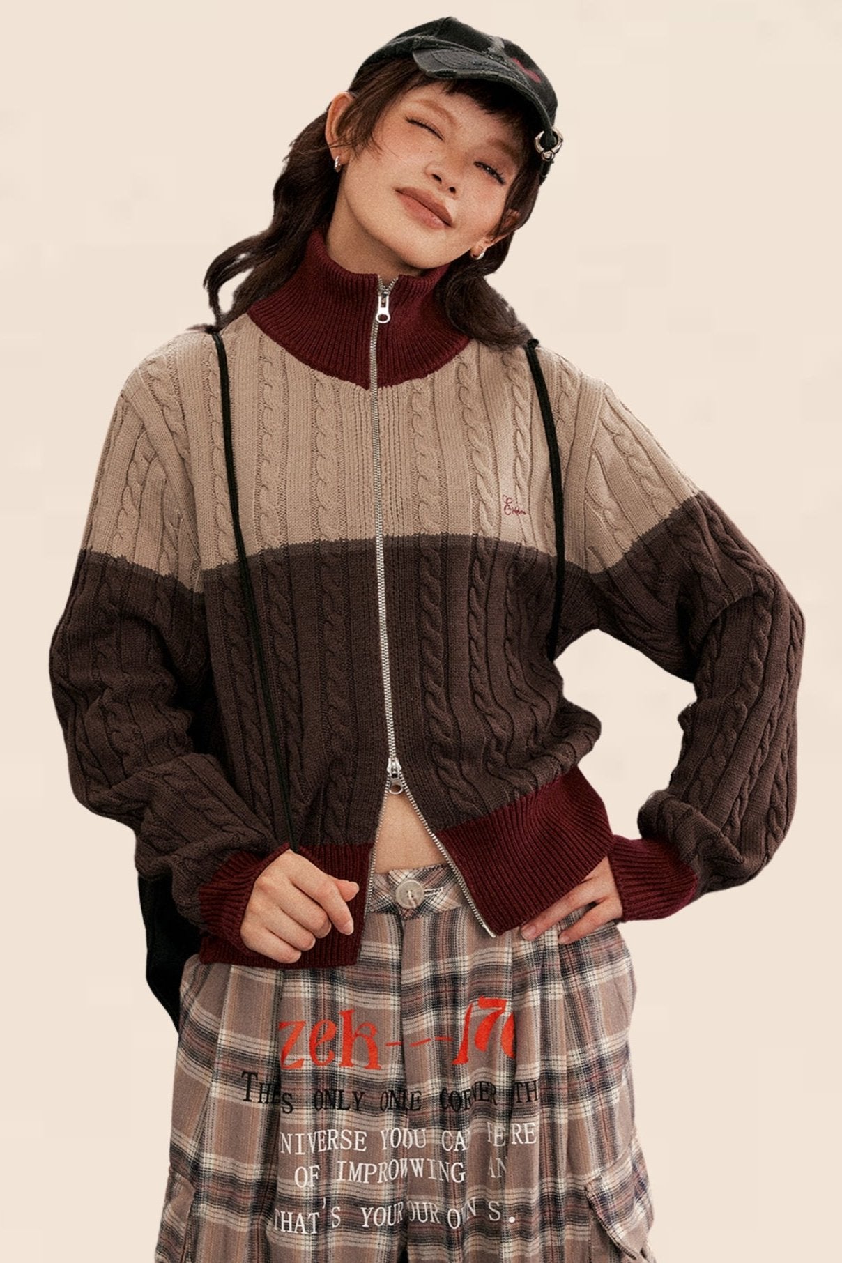 EZEK AMERIKANISCHEN RETRO-TWIST ROLLKRAGEN GENÄHT KONTRAST GESTRICKT STRICKJACKE FRAUEN NEUE SCHLANKE PULLOVER JACKE FLUT