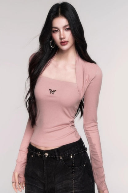 Slimming Fake Two Sleeve Knit Top