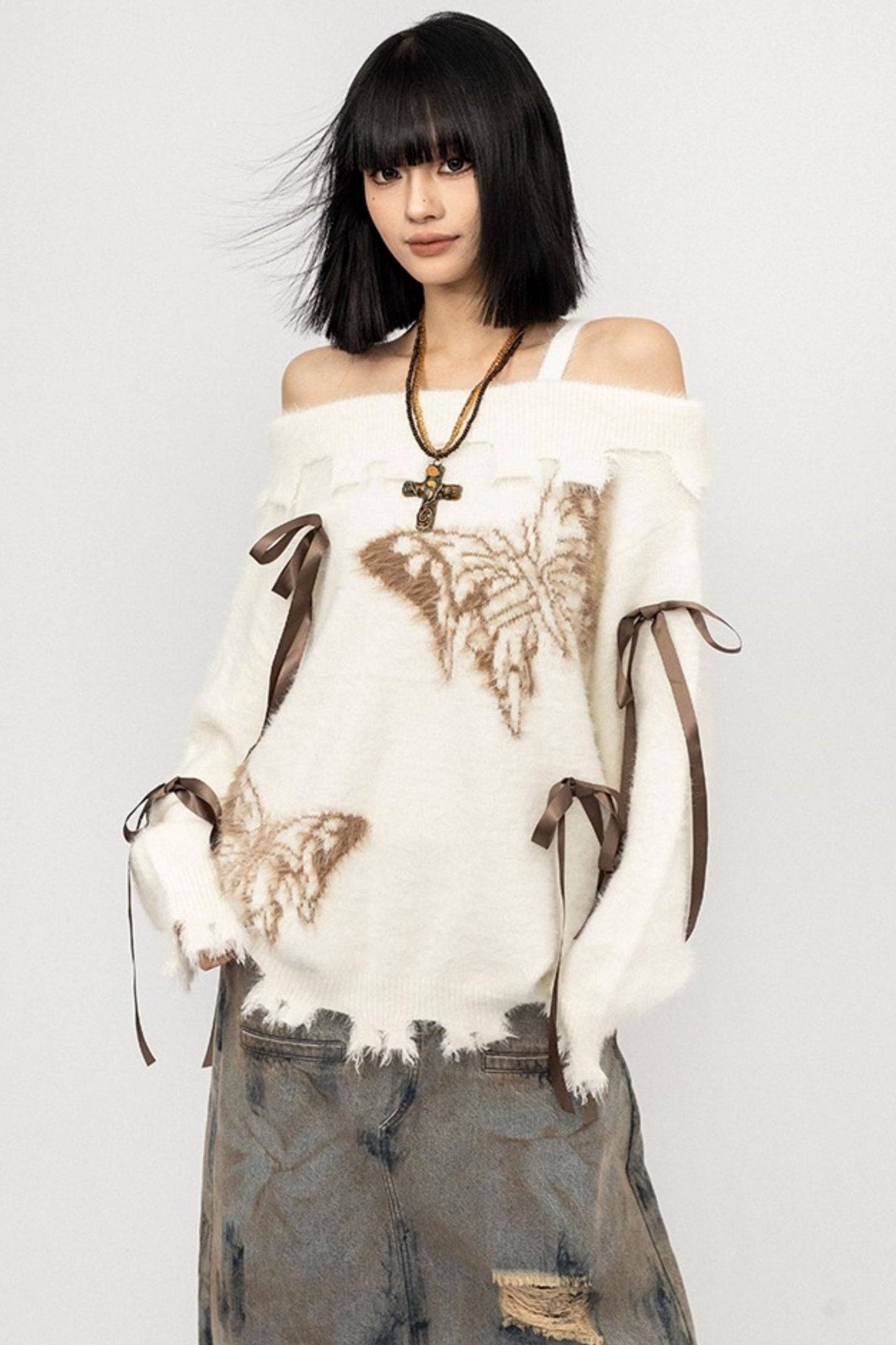 Off-The-Shoulder butterfly Loose Top