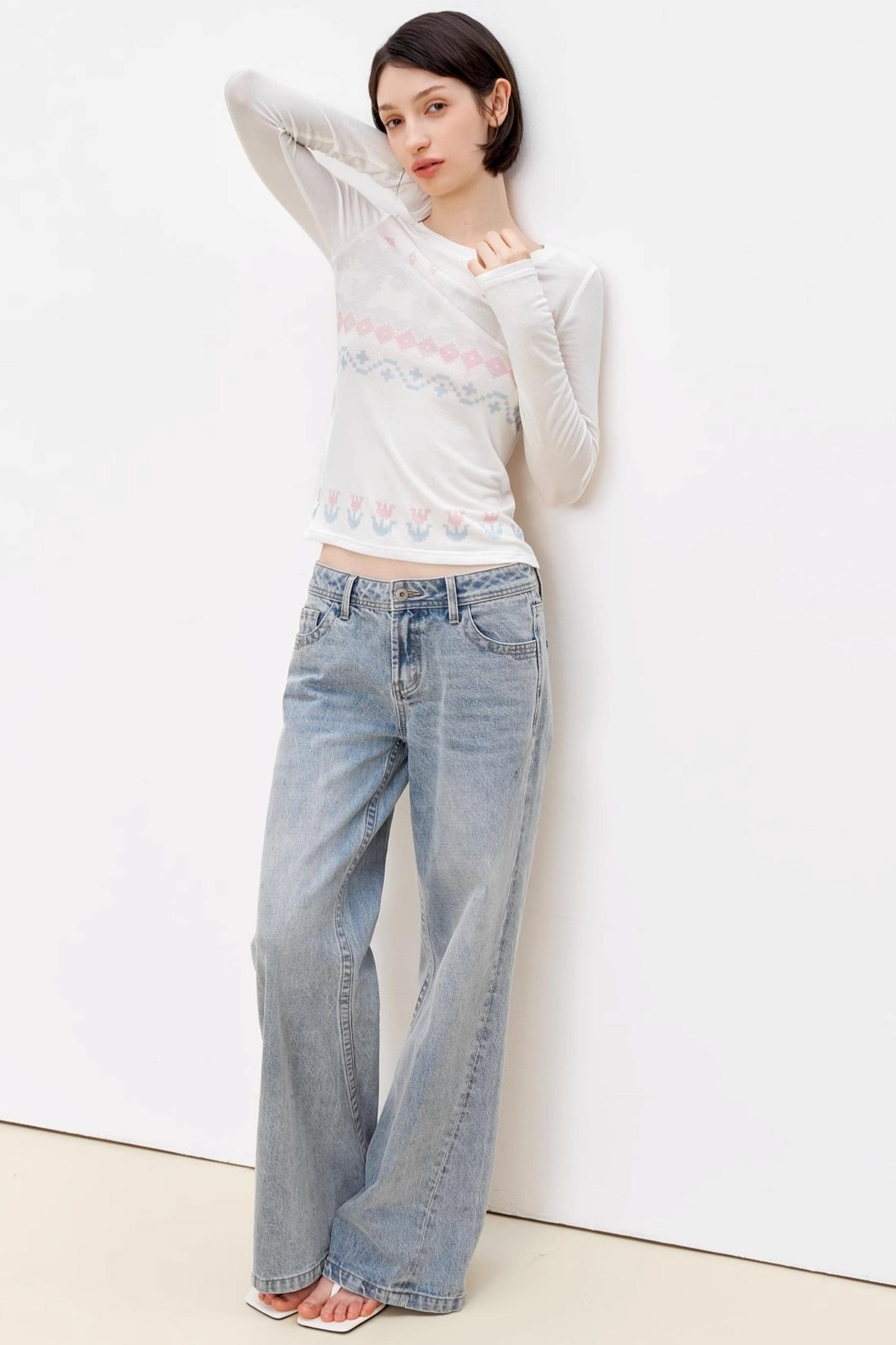 Fair Isle Wool Blend Long Sleeve Tee