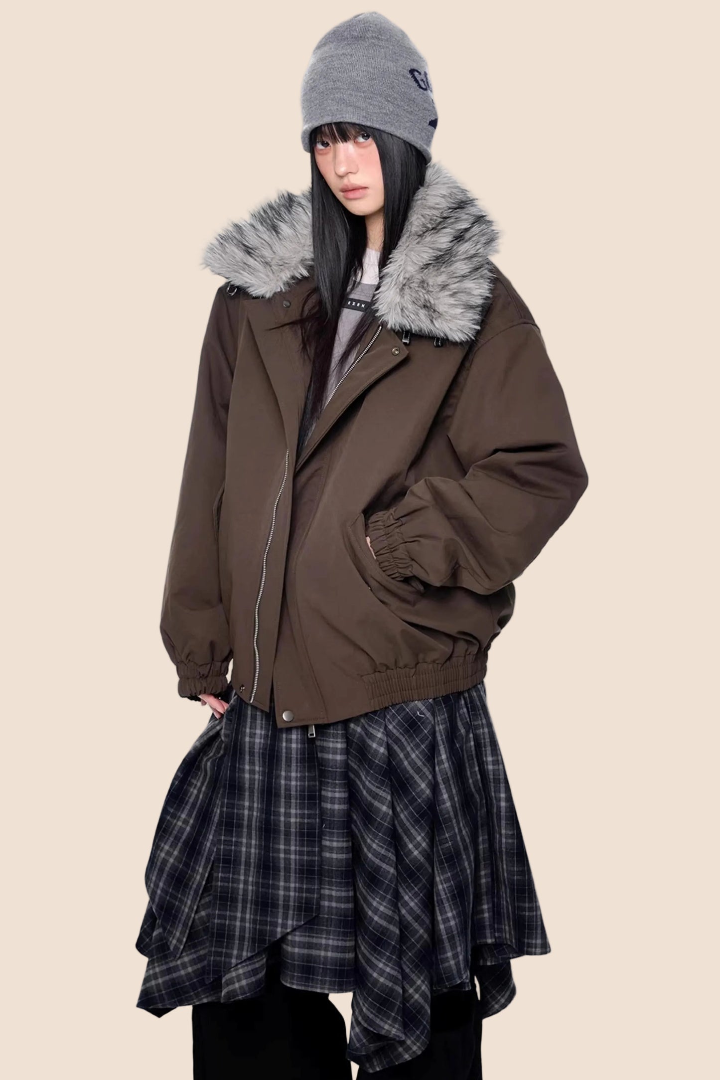 Large Fur Collar Parka Coat