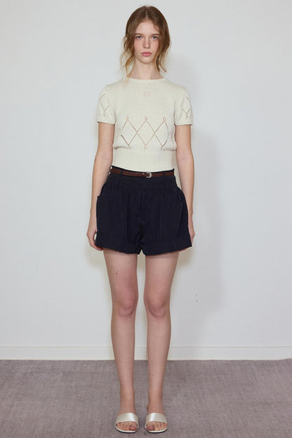 White- Navy Knit Tee