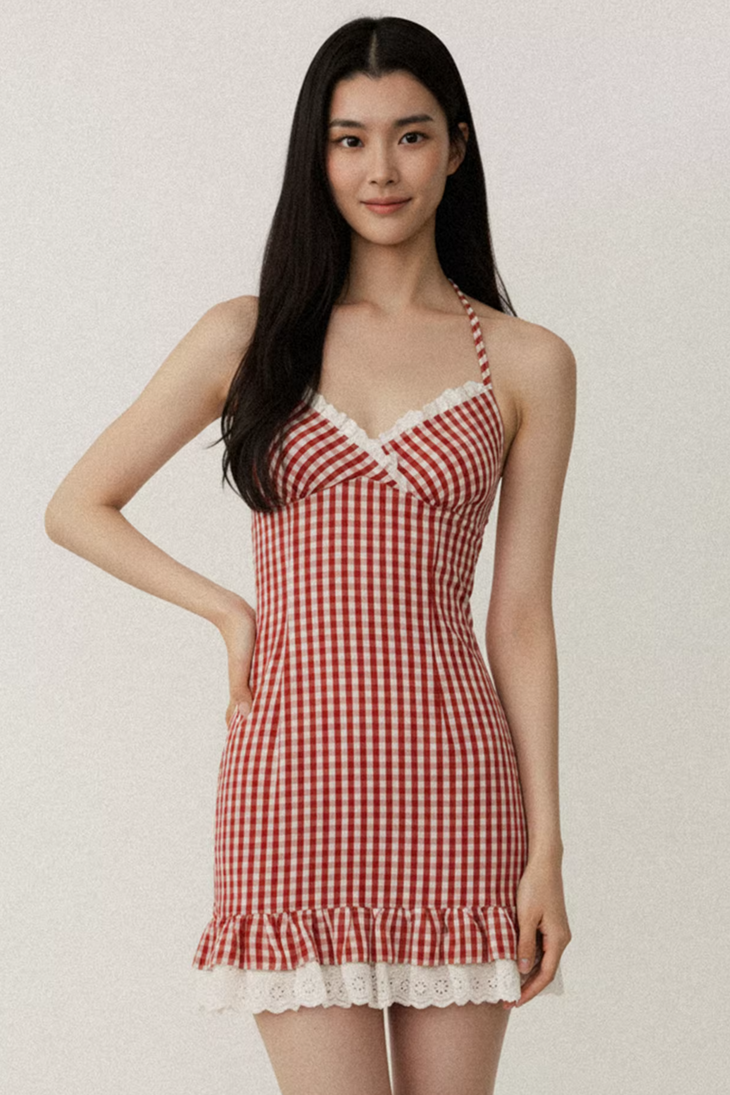 Retro Plaid Lace Dress