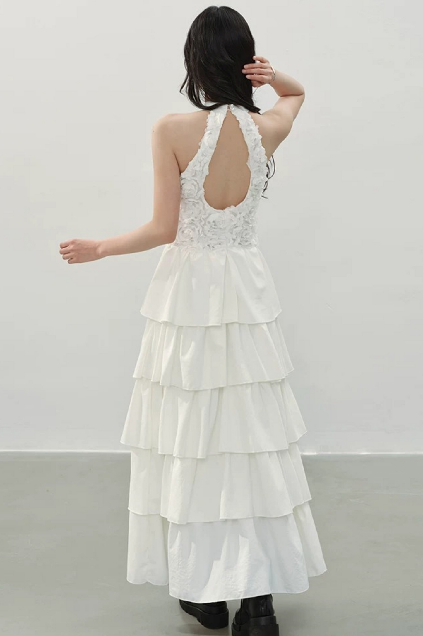 White Halter Floral Dress