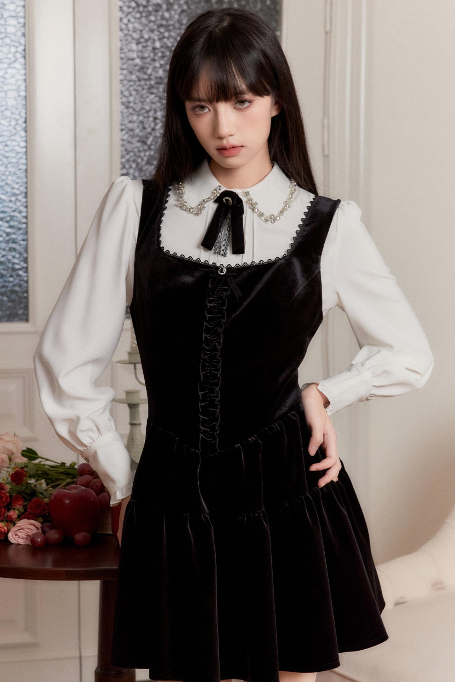 [10 31new] fragile shop castle girl princess velvet dress shirt autumn and winter suit