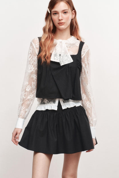 Pleated Sleeveless Black Top