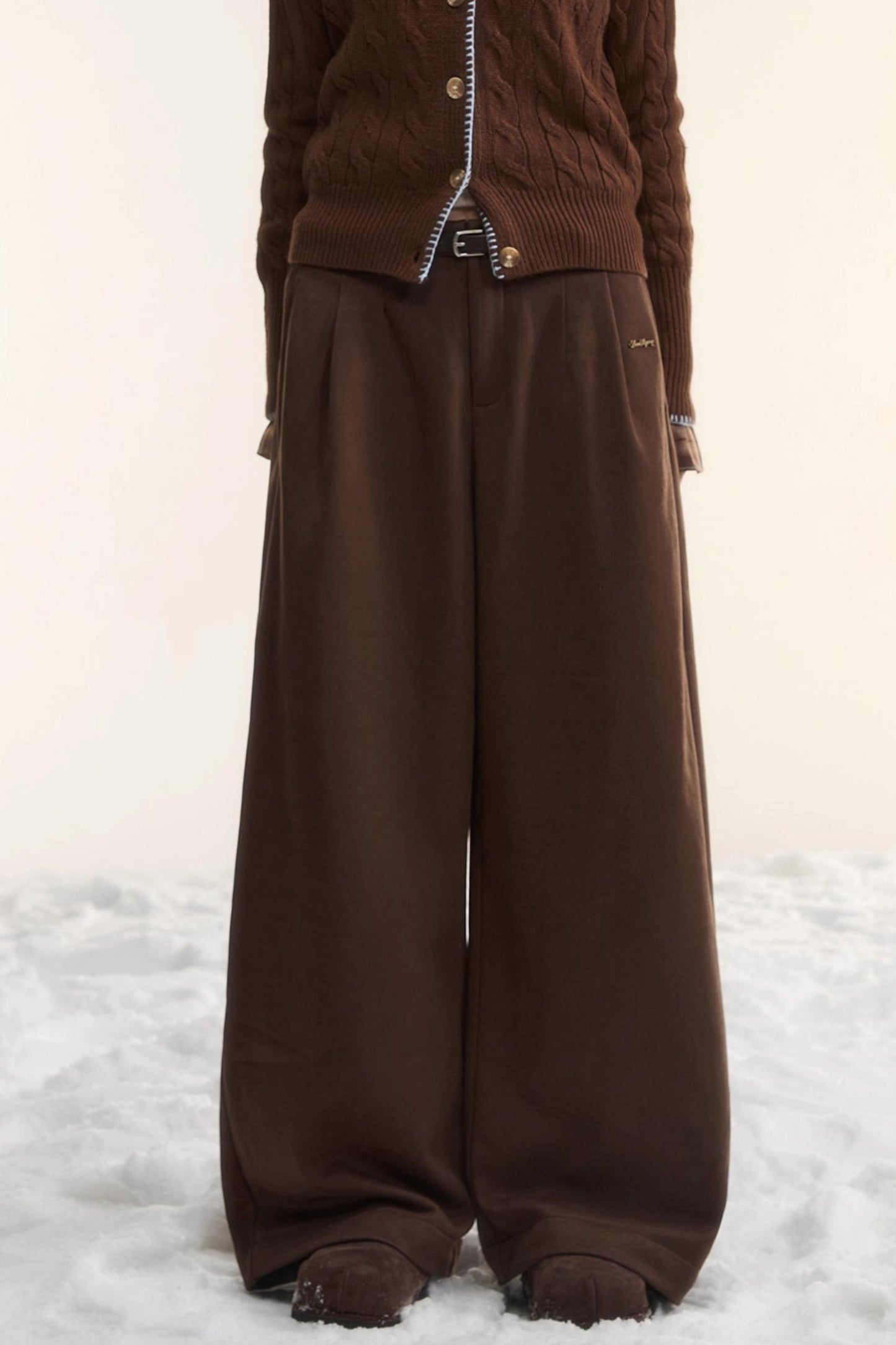 Plaid Fleece-Lined Wide-Leg Pants