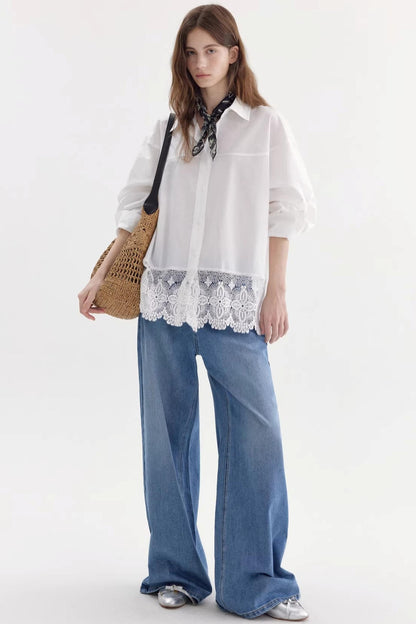 Hollow Lace Drop Shoulder Shirt