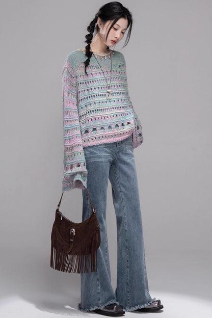 Sea Foam Wool Knit Pullover Top