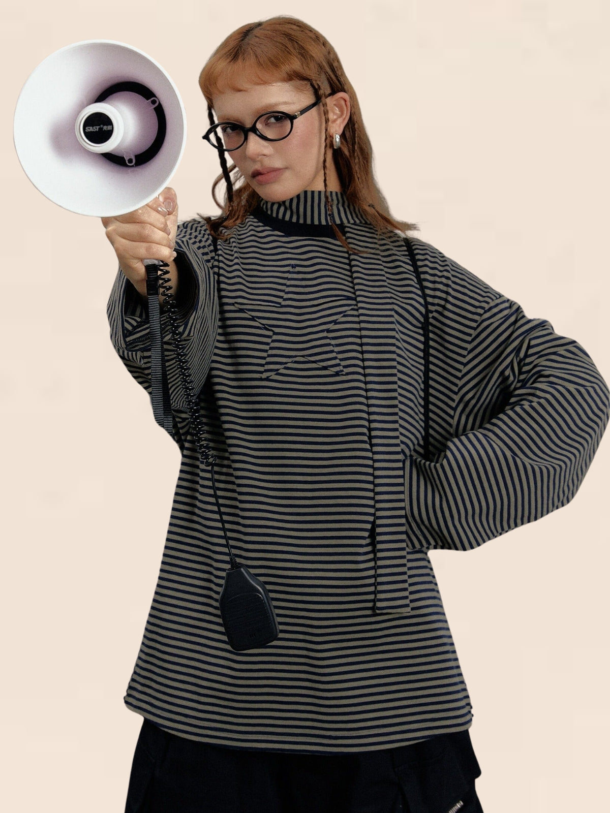 Half-Turtleneck Striped Long Sleeve T-Shirt