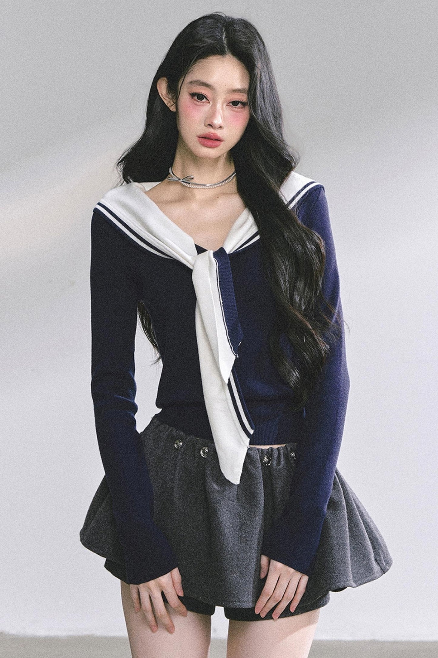 Slimming Navy Knitted Top