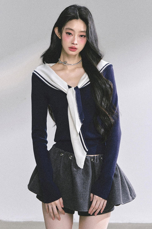 Slimming Navy Knitted Top