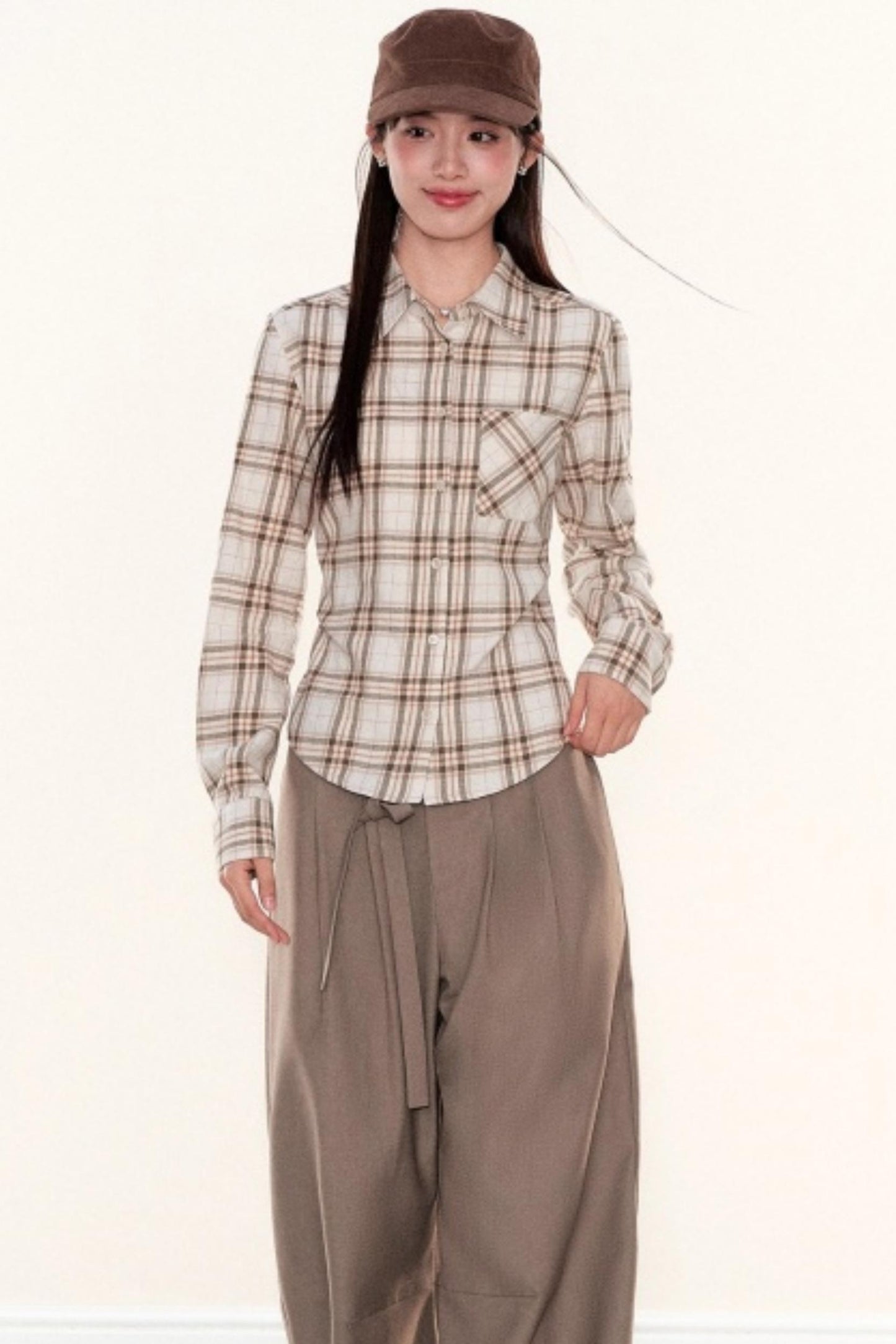 Plaid Waist-Cinching Shirt