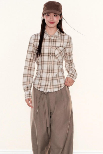 Plaid Waist-Cinching Shirt