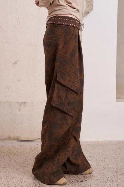 Vintage Print Loose Cargo Pants