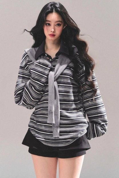 American Polo Neck Striped Top