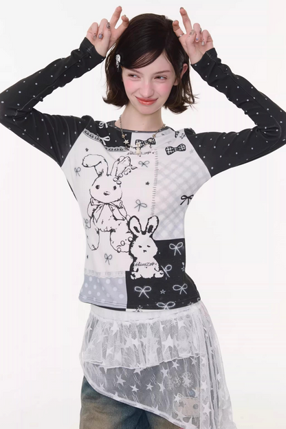 Contrast Bow Rabbit Top