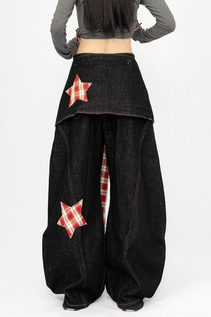 Vintage Spice Girl Plaid Stitched Wide-leg Pants
