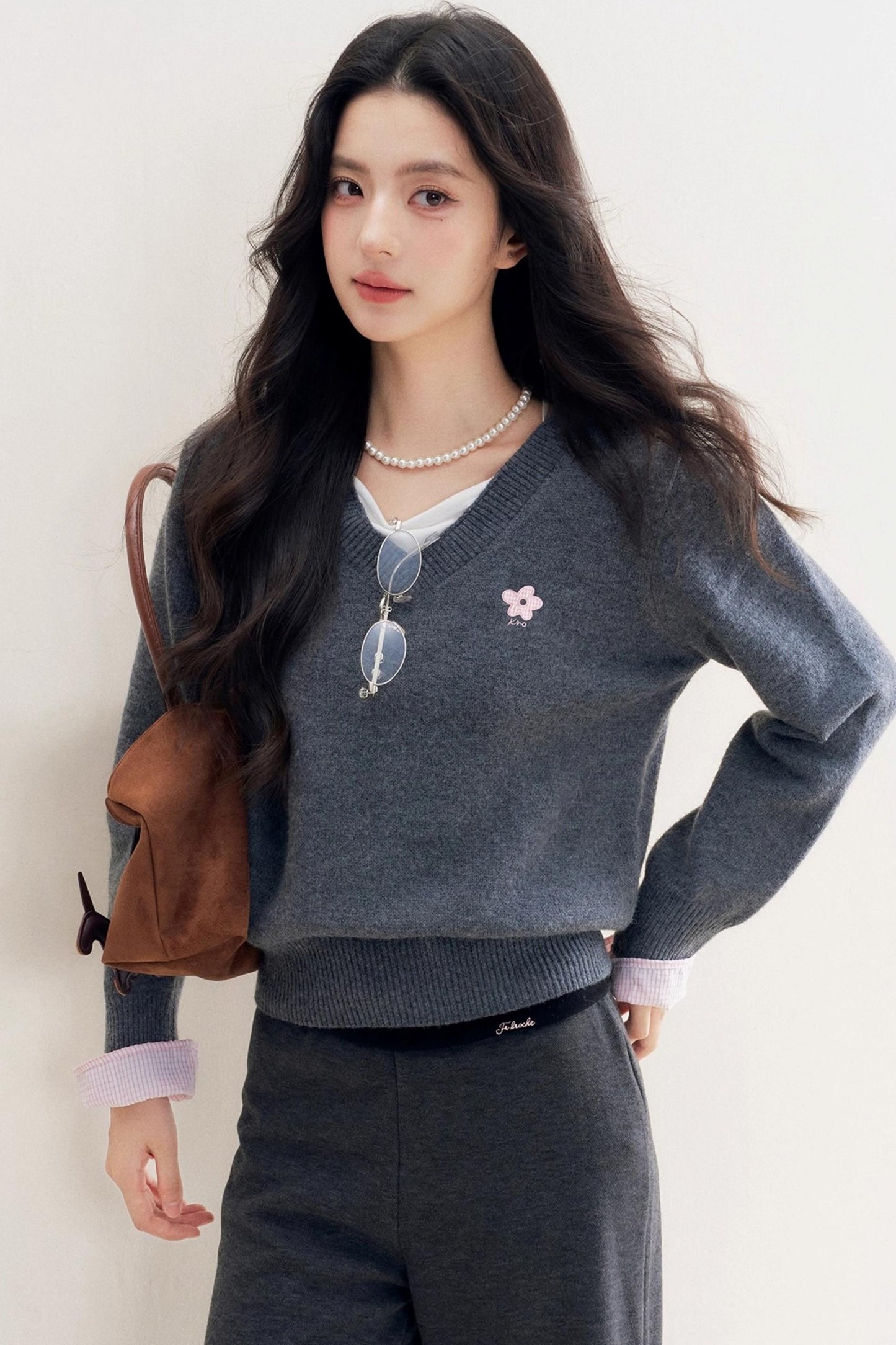 Romantic Check Wool-Blend V-Neck Sweater