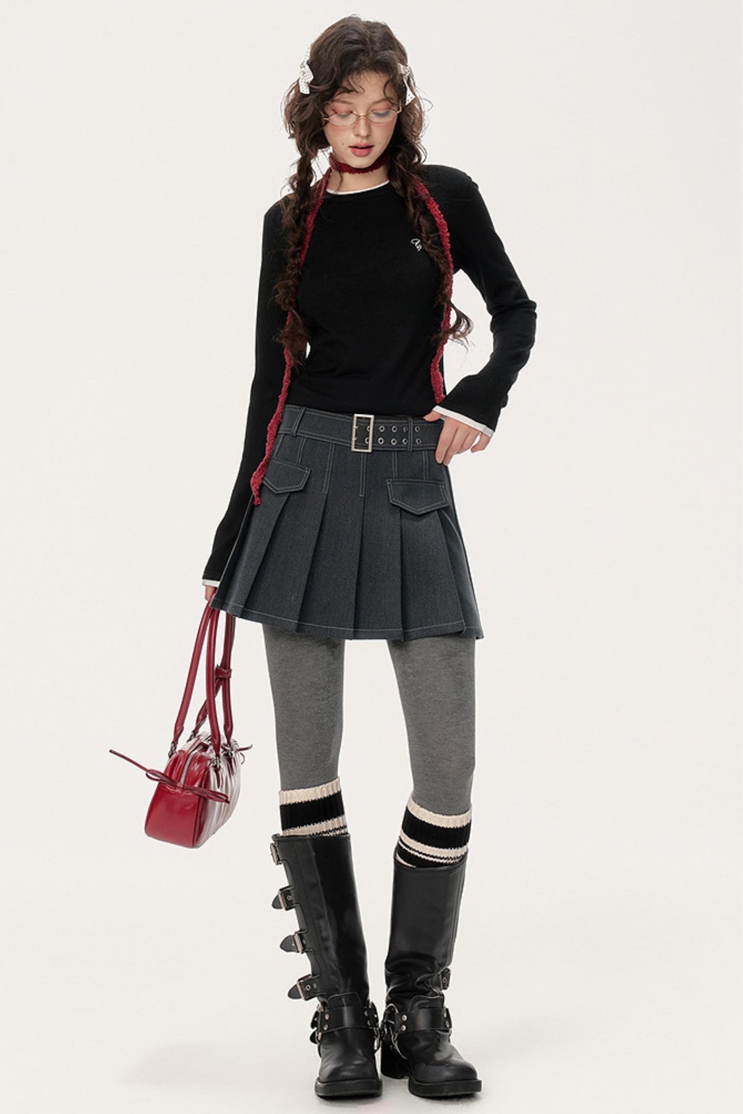 Topline Pleated A-Line Skirt