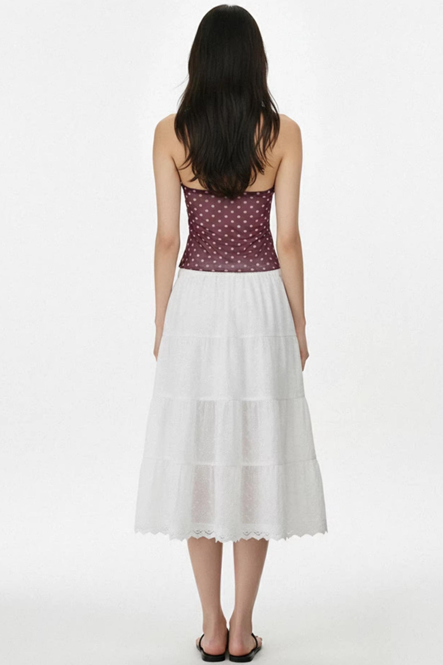 White Embroidered Lace A-Line Skirt