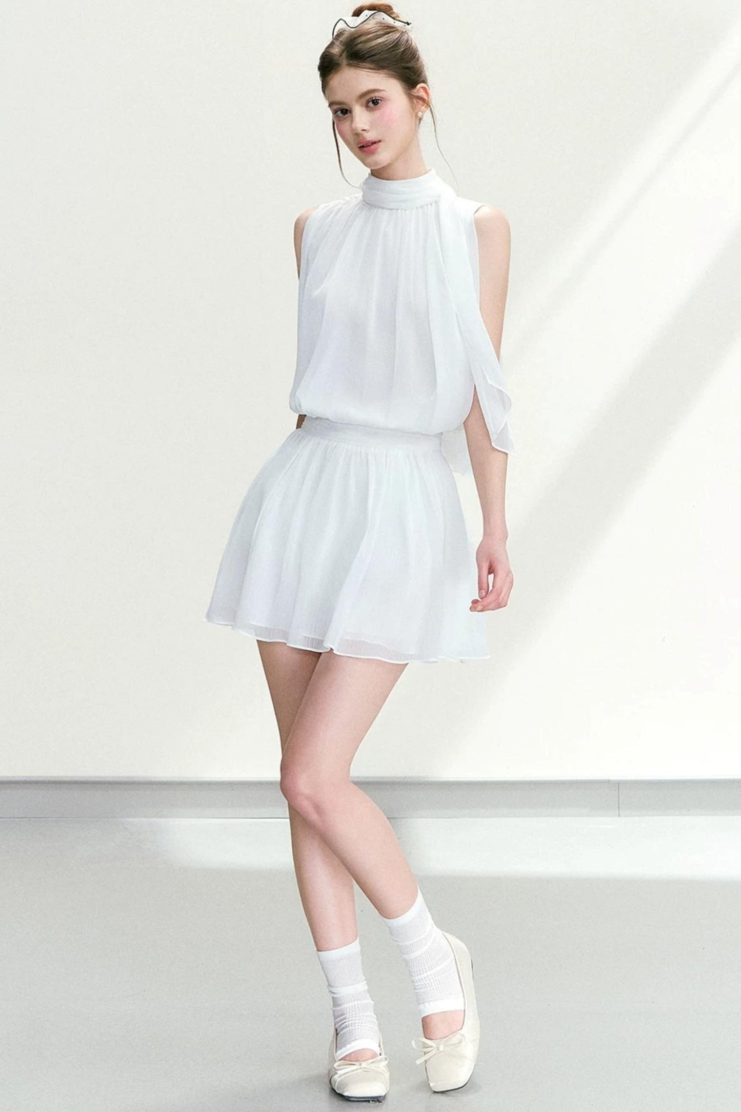 Chiffon Sleeveless Top and Skirt Set-Up