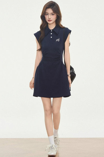 Navy Knitted Polo Dress