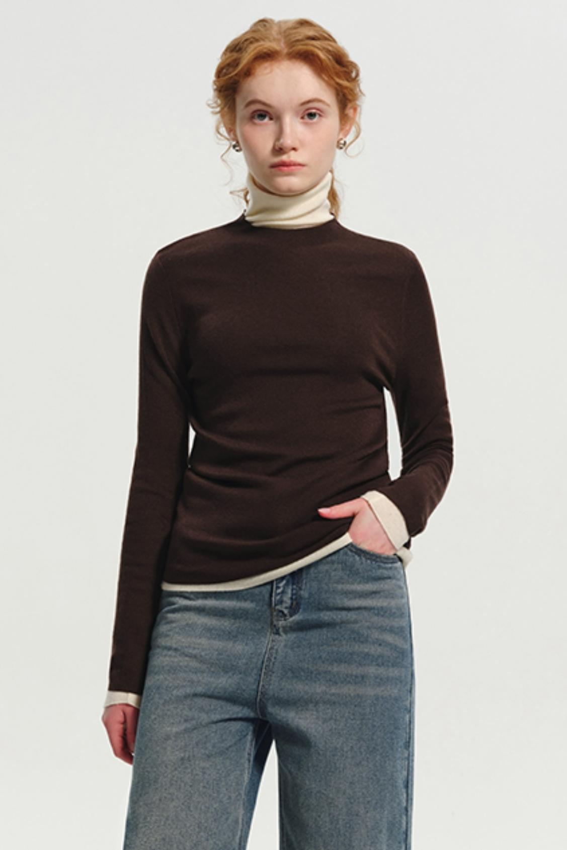 Wool Pile Collar Slim Knit Top