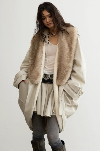 Retro Distressed Fur Collar Jacket Set-Up