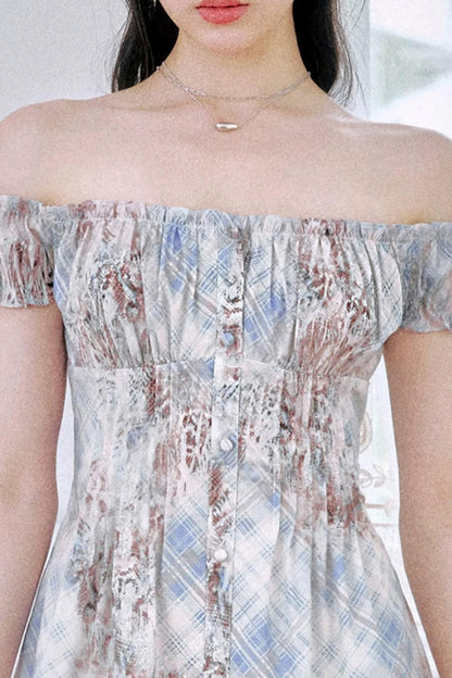Karierter Morgennebel-Kleid