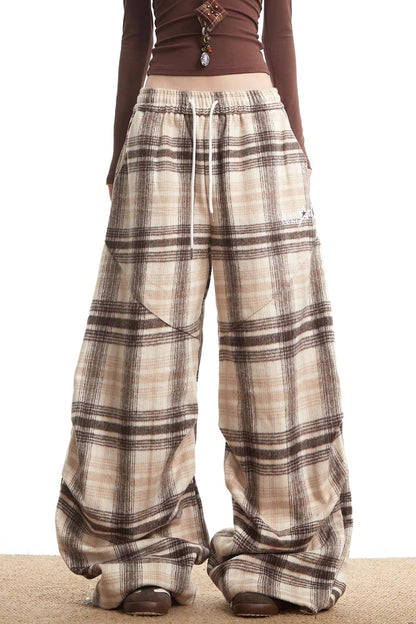 Retro Scimitar Plaid Wide-Leg Pants