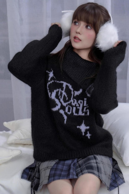 High-Necked Jacquard Sweater
