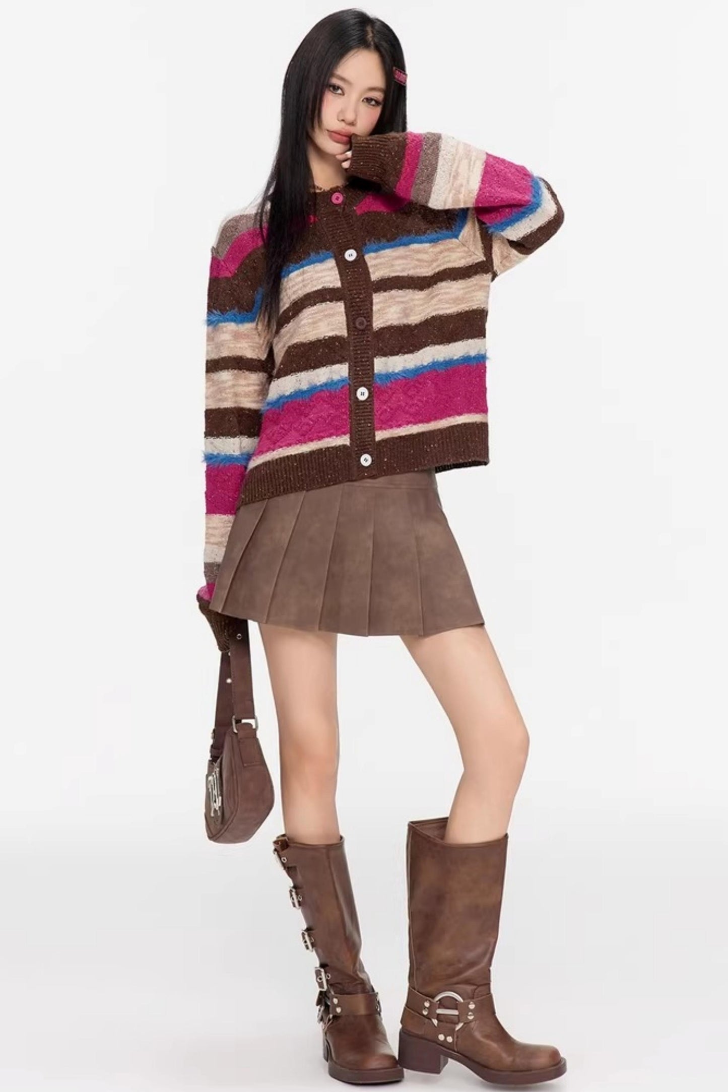 Melard Striped Knit Cardigan Top
