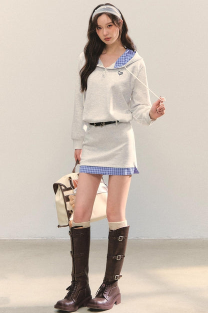 Plaid Patchwork Hoodie Sweatshirt Dress