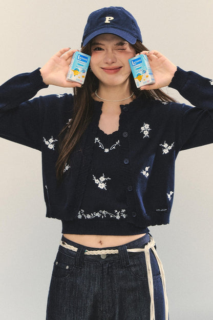 Knit Floral Cardigan Set-Up