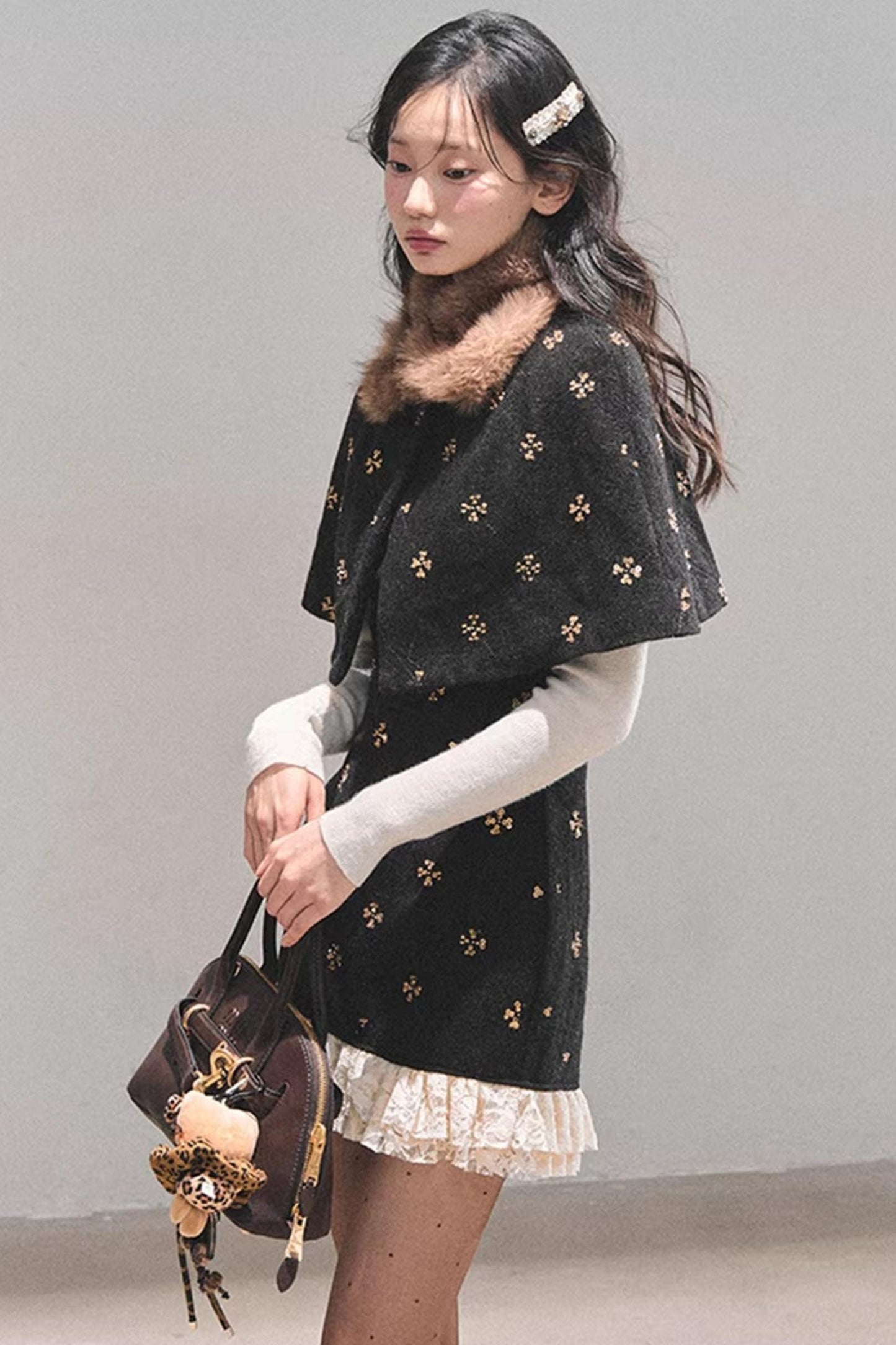 French Woolen Lace Dress Set-Up