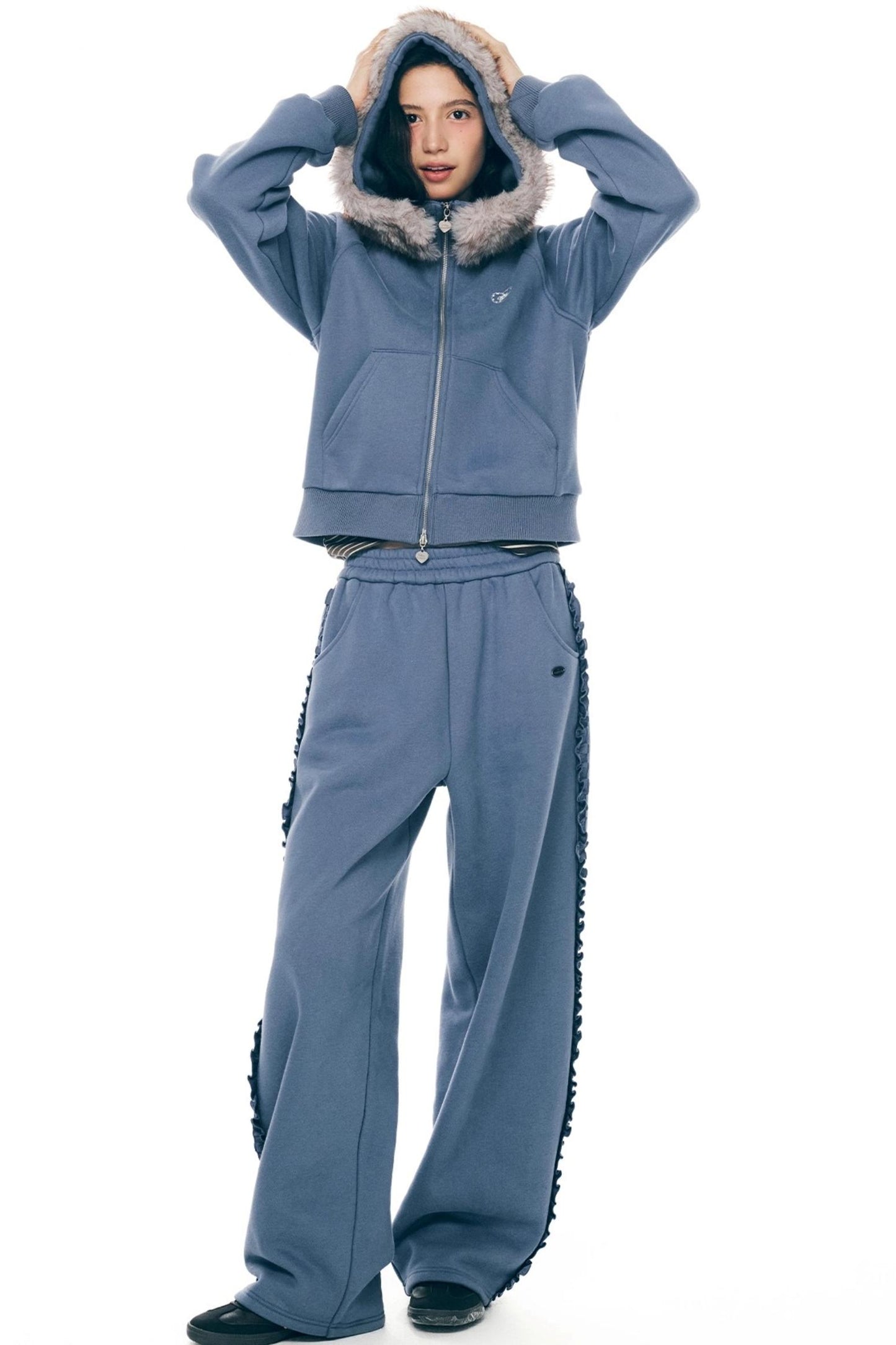 Navy Blue Fur Hooded Jacket