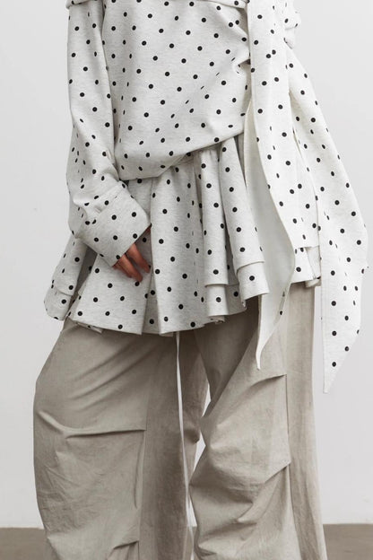 Lace-Up Polka Dot Sweatshirt Set-Up