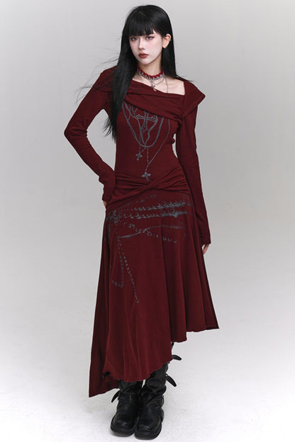 Ghost Girl's original beautiful niche red dress is worn by art students in autumn and winter