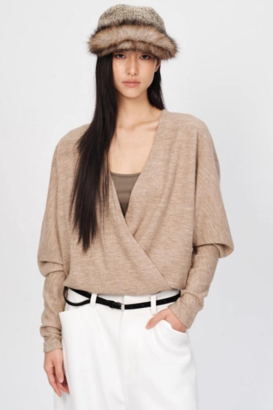 Thickened Oatmeal V-Neck Top