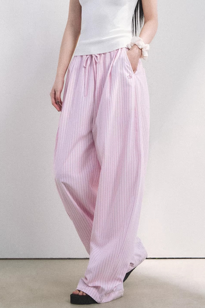 Pantaloni a Righe Color Bacca Chiaro