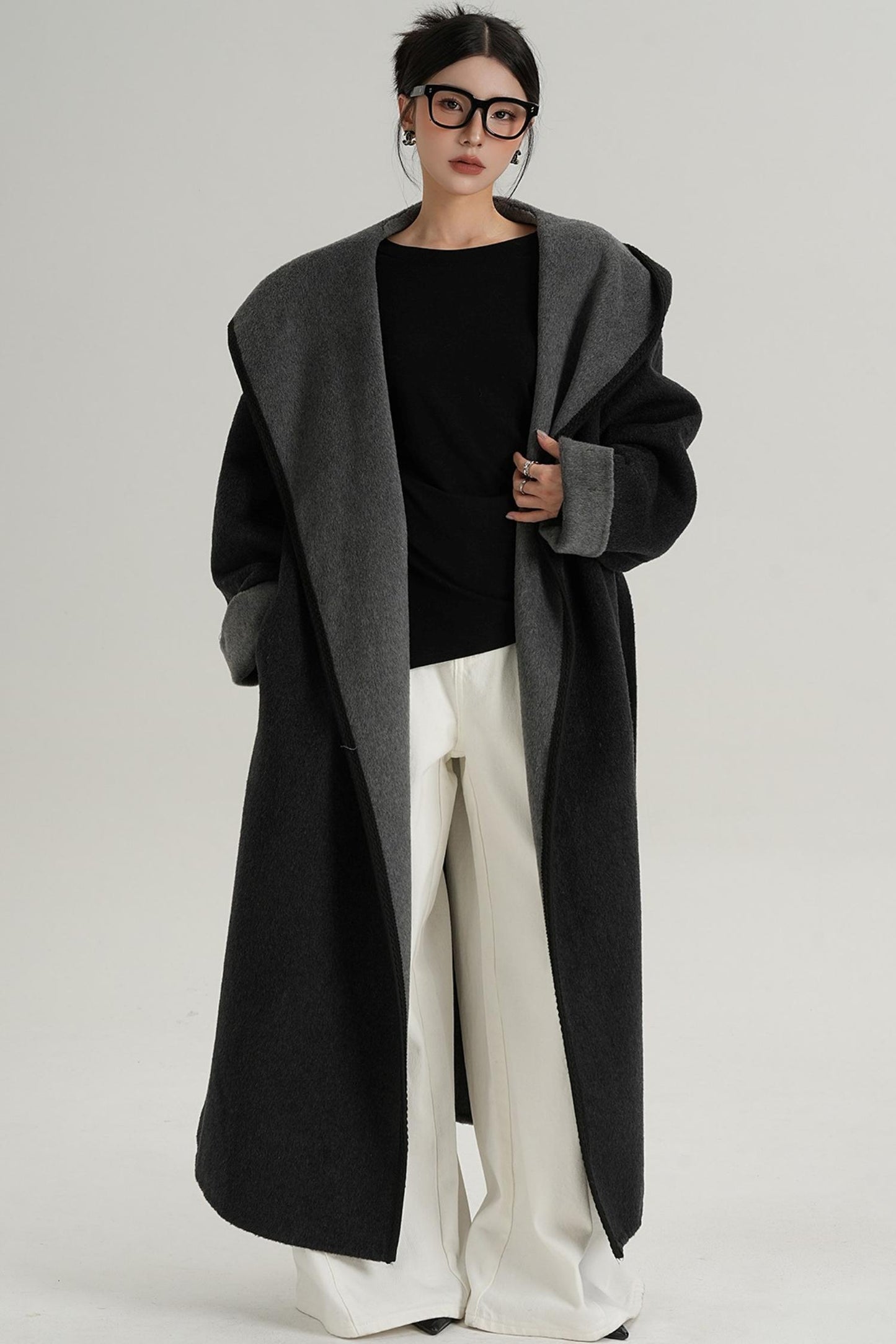 Temperament Hooded Wool Reversible Coat