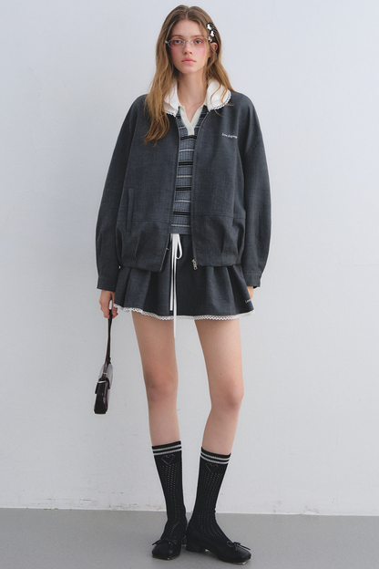 Lace Floral Gray Jacket Skirt Set-Up