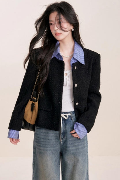 Tweed Plaid Panel Fake Two Jacket