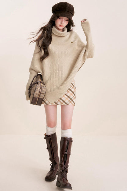Oatmeal Asymmetrical Cape Sweater